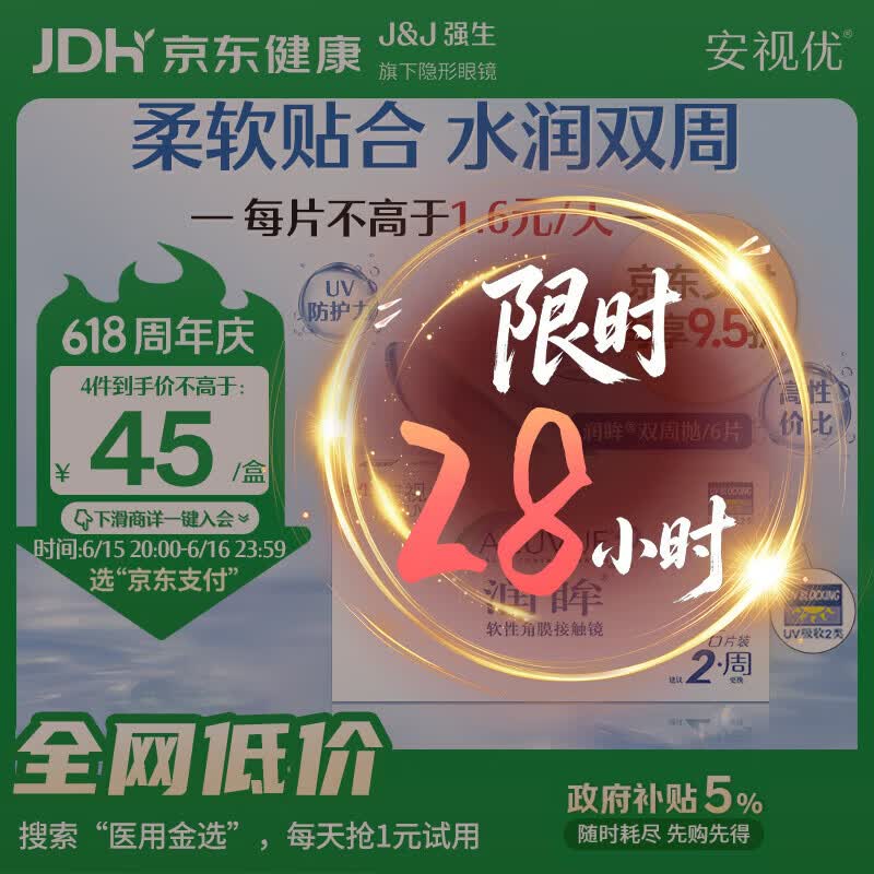 强生润眸双周抛6片装安视优隐形眼镜近视进口保湿两周抛650度