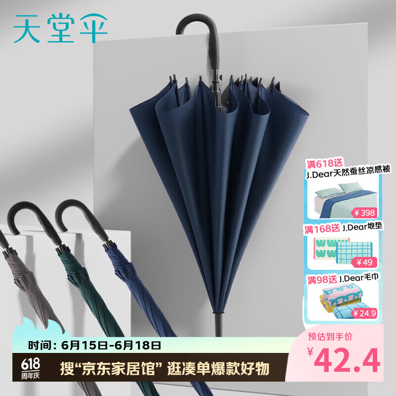 天堂伞 加大雨伞长柄 半自动超大10骨加固商务伞  夜空蓝