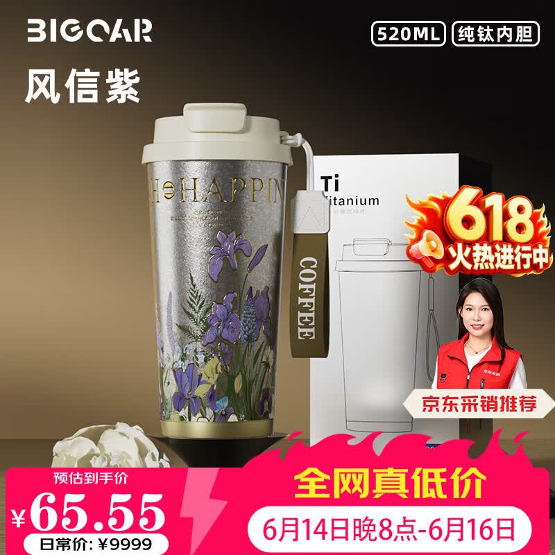 大卡纯钛保温杯男女便携大容量双饮咖啡杯高颜值生日礼物茶水分离钛杯 钛本风信紫【内外纯钛】520ml