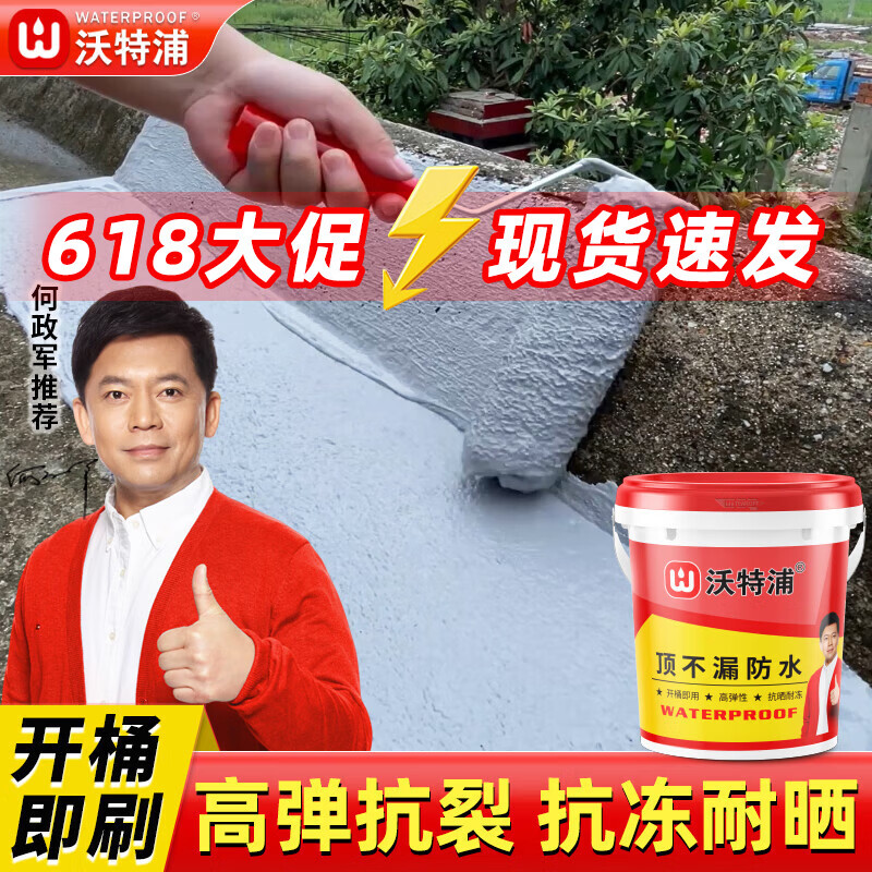 沃特浦防水涂料屋顶补漏王材料耐高温防晒平房外墙楼顶防漏房顶漏水胶 【防晒/耐冻/抗裂】水泥色买6斤送6斤 送工具