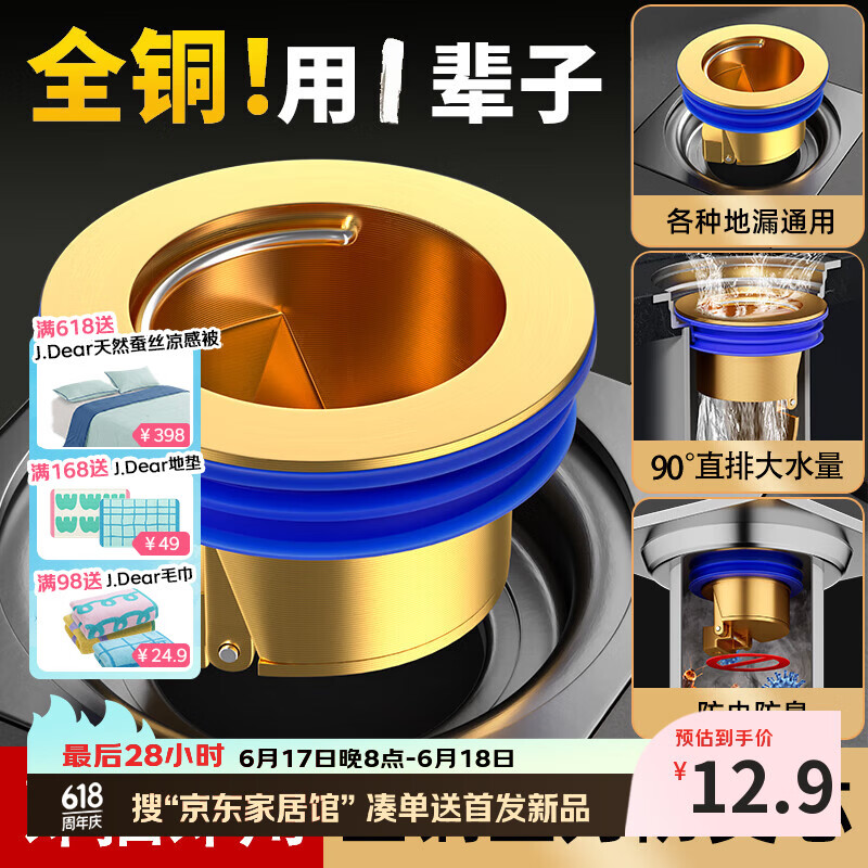 茨格曼全铜地漏厕所防臭器卫生间下水道排水封闭盖内芯通用防虫