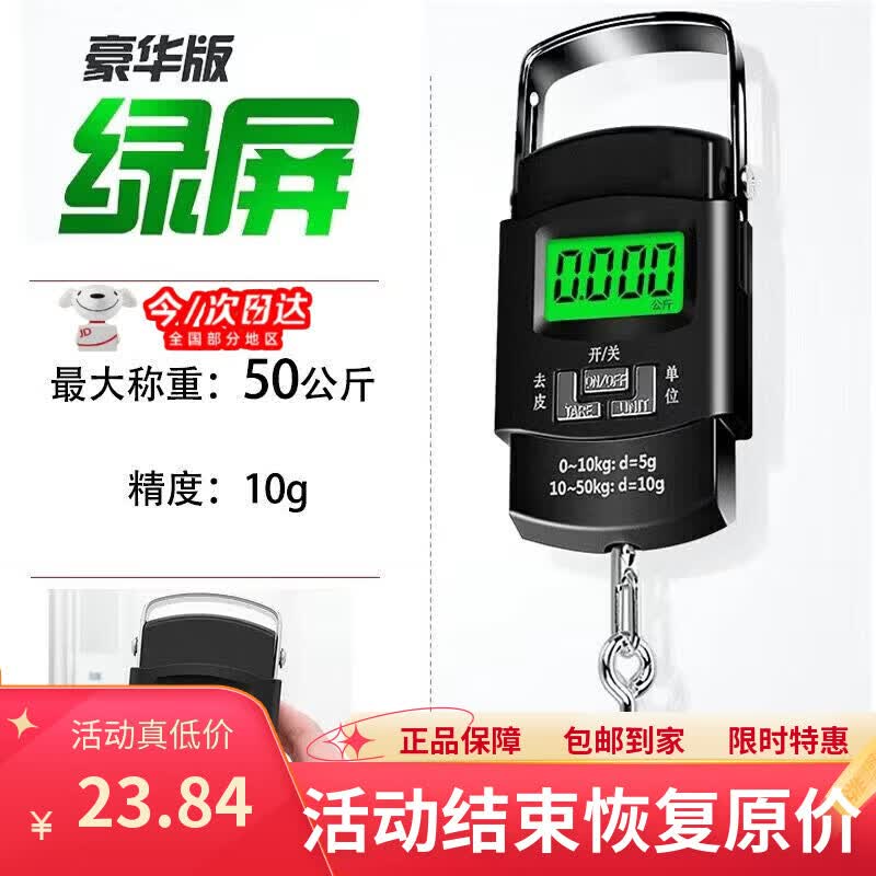丰美斯手提吊钩秤精准秤电子秤充电家用迷你弹簧秤可充电便携式快递小秤 【养目绿光】50公斤电池款