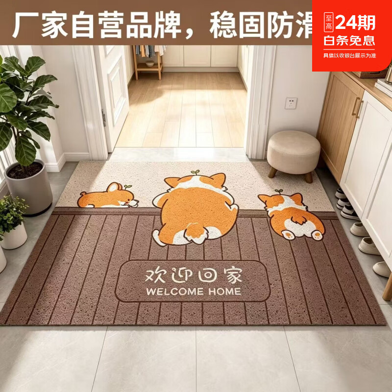 雨萱入户地垫门口脚垫可裁剪定制垫防滑防水门垫子卧室客厅加厚地毯垫 柯基爬墙【丝圈】 80cm*120cm 京东折扣/优惠券
