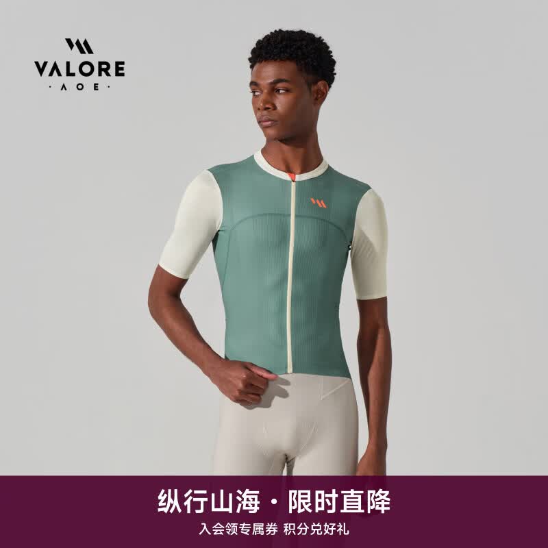 VALORE AOE拼色印记男士骑行服夏季速干透气山地公路车修身短袖上衣2026新款 拼色印记浅水绿男款短上衣 M