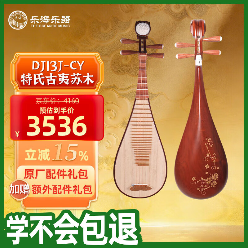 乐海（THE OCEAN OF MUSIC）原木色姹紫嫣红图案专业演奏练习 特氏古夷苏木琵琶DJ13J-CY