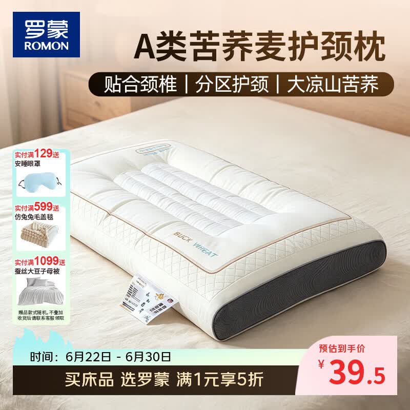 罗蒙（ROMON）A类纤维枕头护颈椎助睡眠酒店专用成人枕芯48*74*8cm 大凉山苦荞枕 单只