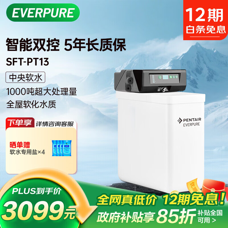 爱惠浦（Everpure）家用全屋厨下 软化水质 美肤洗浴呵护衣物  10升/分钟 1000吨制水量 中央智能软水机SFT-PT13 