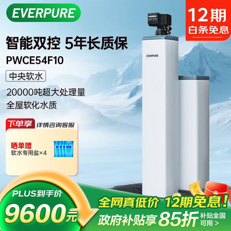 爱惠浦（Everpure）全屋过滤中央净水器 家用软化水质 美肤洗浴呵护衣物  2.5吨/小时 20000吨制水量 软水机PWCE54F10