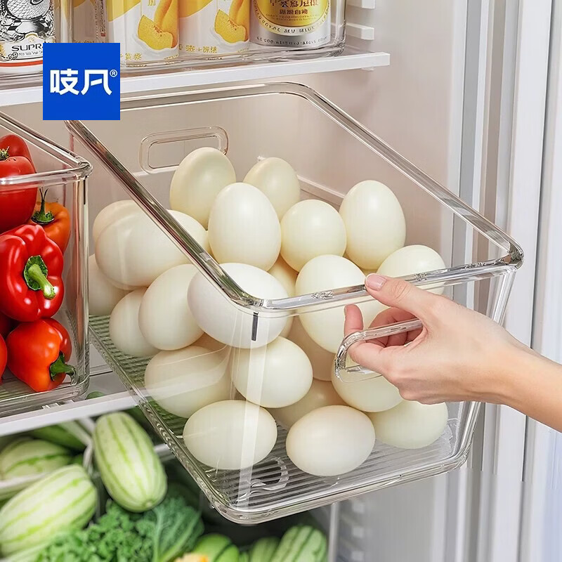 吱凡日本冰箱整理盒收纳盒保鲜盒食品级冷冻专用蔬菜鸡蛋水果储物神器 【2个】大号-6L【0异味 特厚食品级材质】