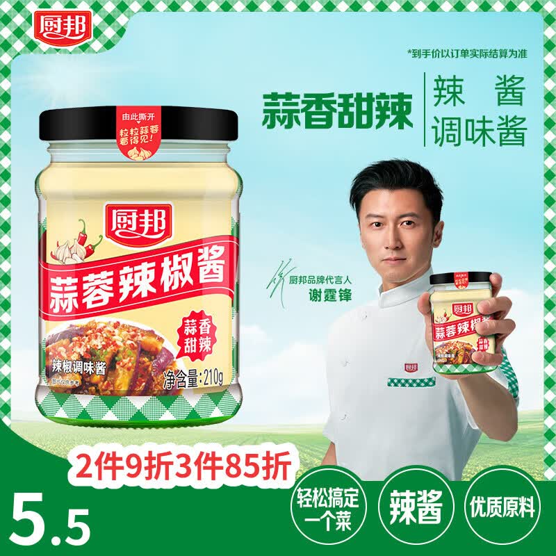 厨邦蒜蓉辣椒酱210g 广式蒜香微辣 凉拌烧烤火锅调料 百搭蘸料