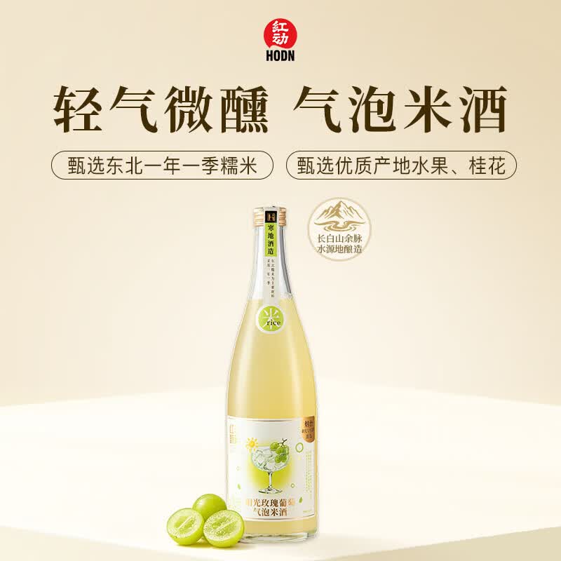 红动甄选气泡米酒系列 糯米甜酒 北方米酒 阳光玫瑰葡萄味720ml甜米酒
