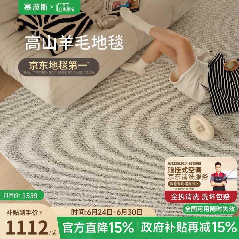 赛波斯珍珠岛羊毛地毯客厅高级感轻奢素色简约意式2×3M