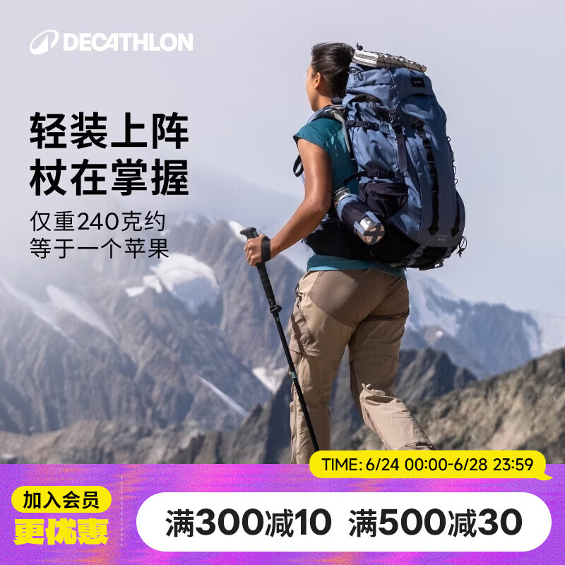迪卡侬登山杖手杖MT500户外徒步旅行伸缩直握圆杖头一根-4265813
