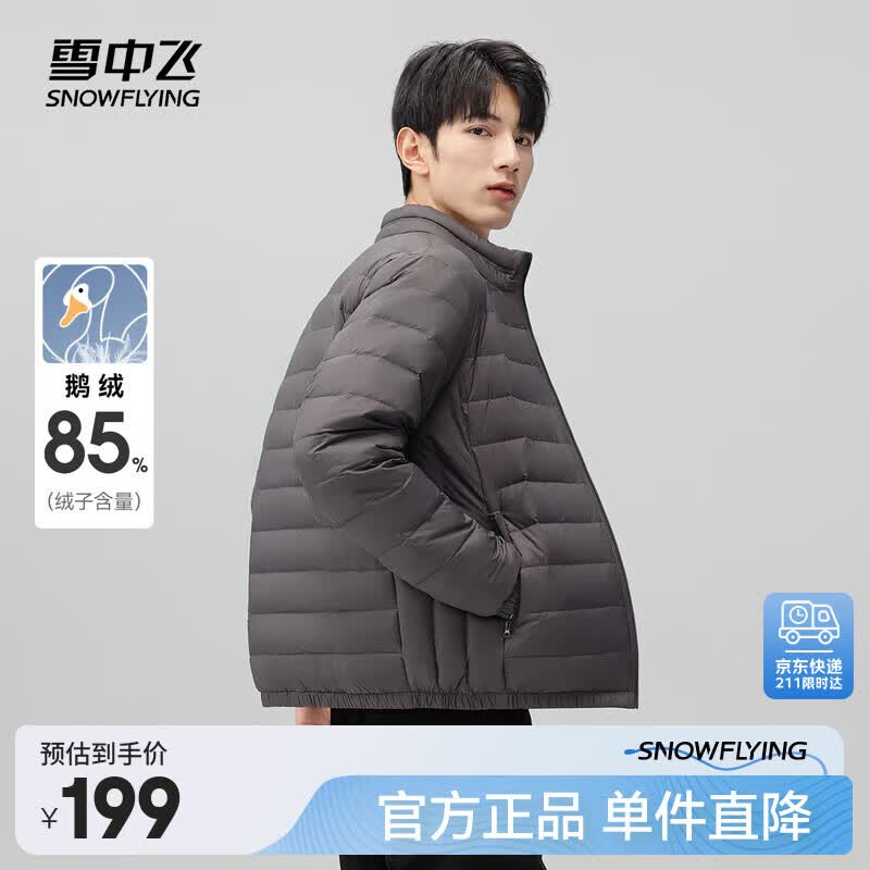 雪中飞26新款男士鹅绒羽绒服立领短款轻盈舒适通勤休闲百搭