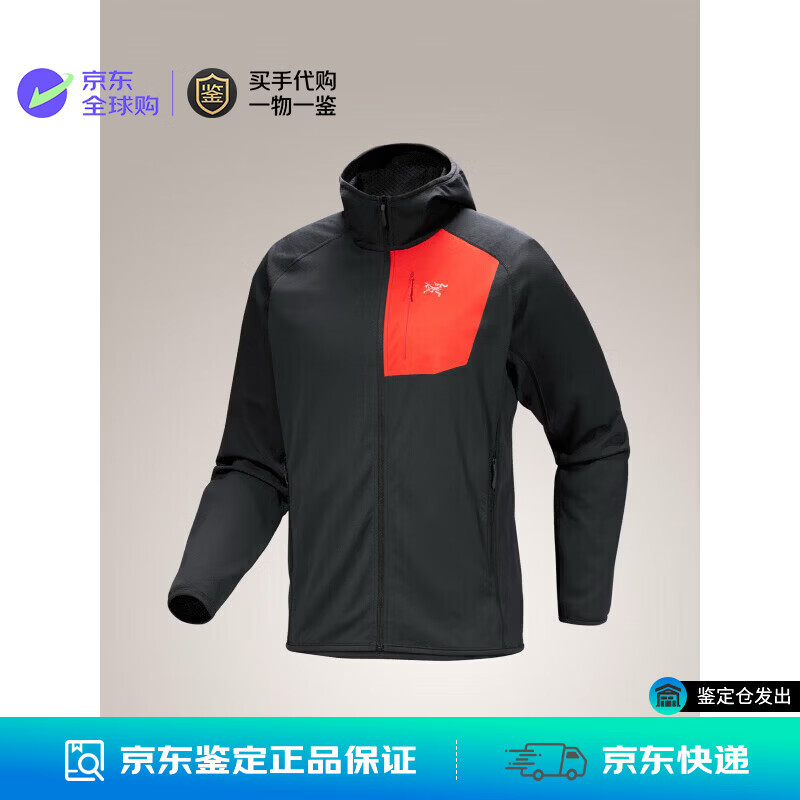 始祖鸟（ARC'TERYX）加拿大男女款deltajacket立领抓绒衣 男款连帽 黑色+皇朝红 x10551 XS
