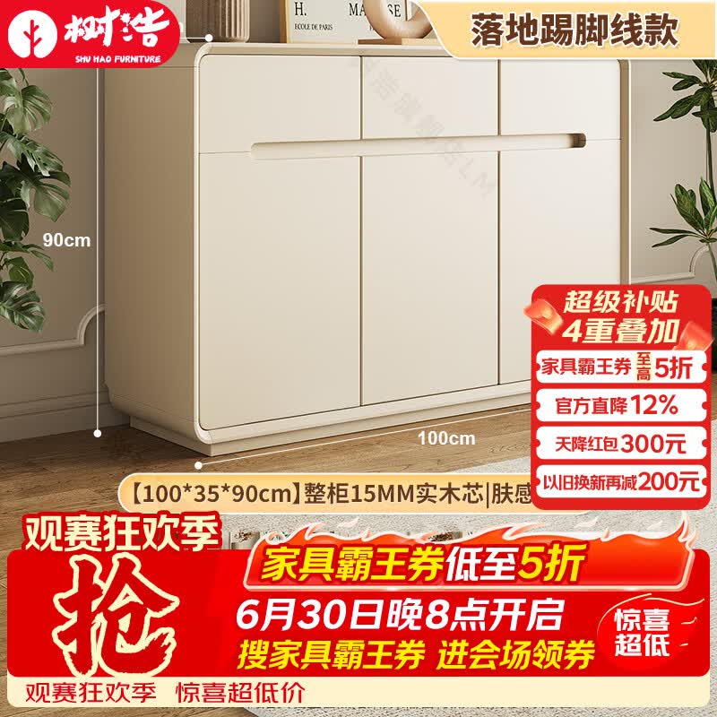 树浩鞋柜家用大容量收纳柜客厅置物柜子玄关一体靠墙储物柜门口鞋架子 落地踢脚线款【100*35*90cm】整柜15MM实木芯-肤感烤漆