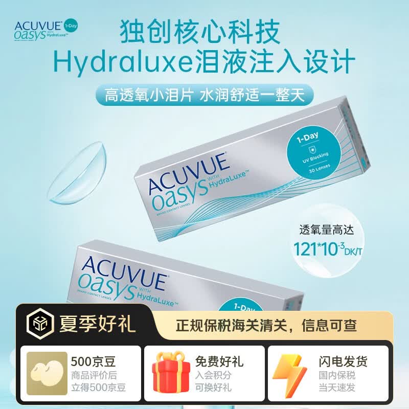 强生安视优欧舒适日抛30片ACUVUE OASYS硅水凝胶隐形眼镜进口近视透明 单盒30片 525度