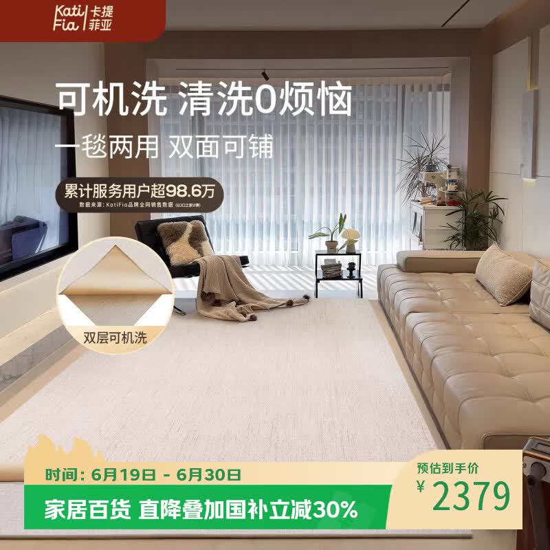 卡提菲亚地毯客厅沙发2026轻奢高级双层可拆洗可机洗 加州金麻 240cm*380cm