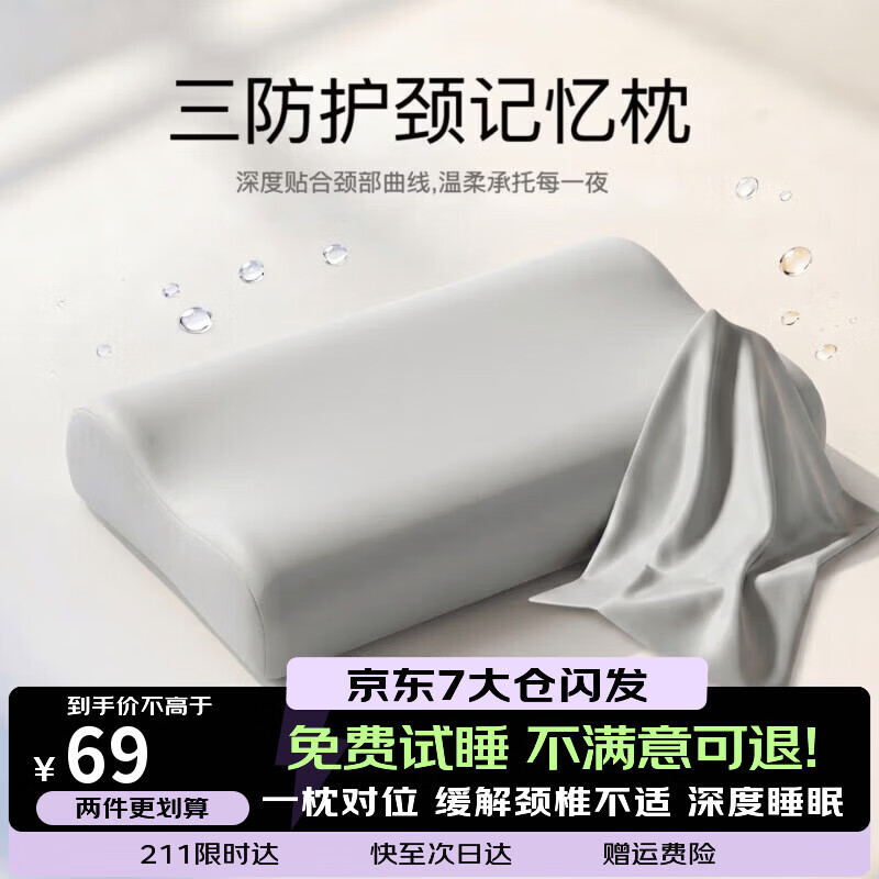 睡小兔慢回弹颈椎记忆护颈枕酒店深睡枕头学生宿舍枕芯礼物 慢回弹零压枕 单只 三防灰色[枕芯+枕套] 京东折扣/优惠券