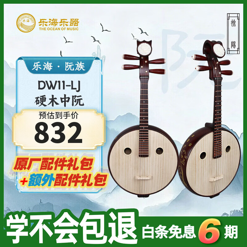 乐海（THE OCEAN OF MUSIC）酒红色钢品花开富贵头饰流金岁月图案初学练习 硬木中阮DW11-LJ