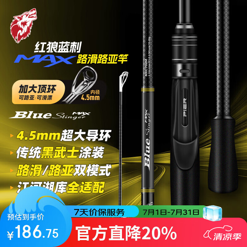 RED WOLF蓝刺MAX路滑竿大导环直柄远投竿碳素轻硬鱼竿野钓路亚竿 2.1米 L硬度MR调性路滑竿