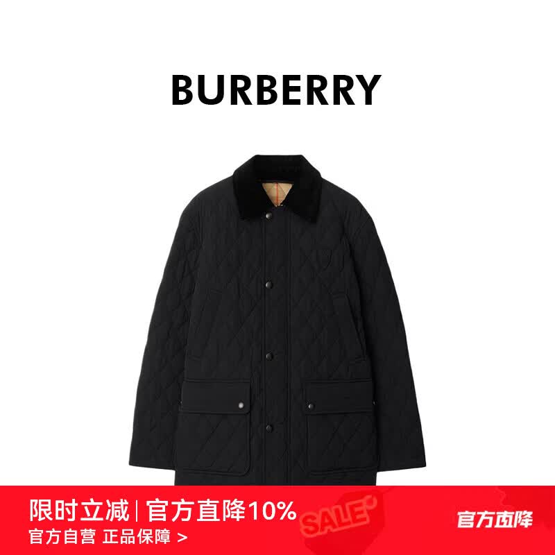 BURBERRY巴宝莉女士黑色锦纶Logo贴花翻领单排扣夹克80969161 礼物