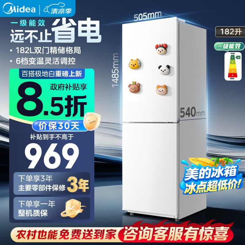 美的182升两门冰箱一级能效家用小户型真省电可冷藏冷冻双温不占地 极地白MR-191A国家补贴