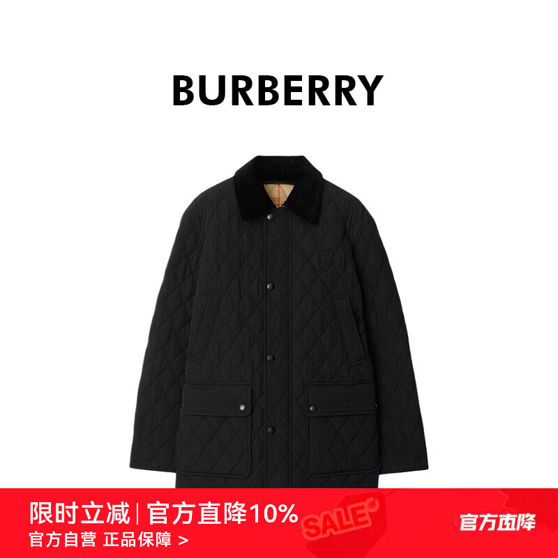 BURBERRY女士黑色锦纶Logo贴花翻领单排扣夹克80969161 法国直邮 礼物