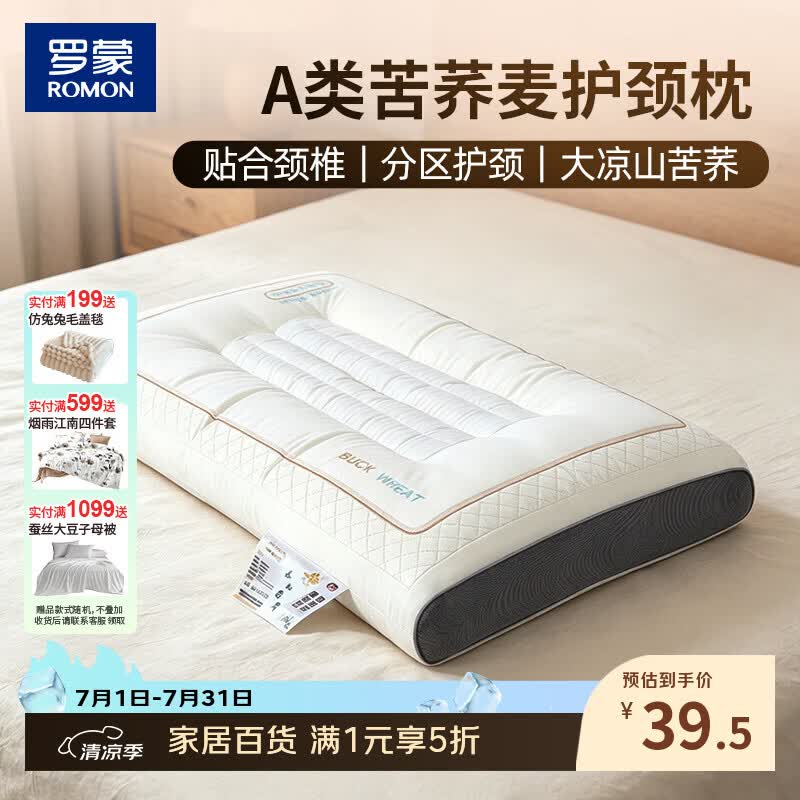 罗蒙（ROMON）A类纤维枕头护颈椎助睡眠酒店专用成人枕芯48*74*8cm 大凉山苦荞枕 单只