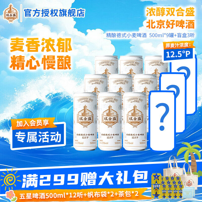双合盛精酿啤酒德式小麦 百年老字号 原麦汁浓度12.5°P 德式精酿盲盒组合500ml*12罐