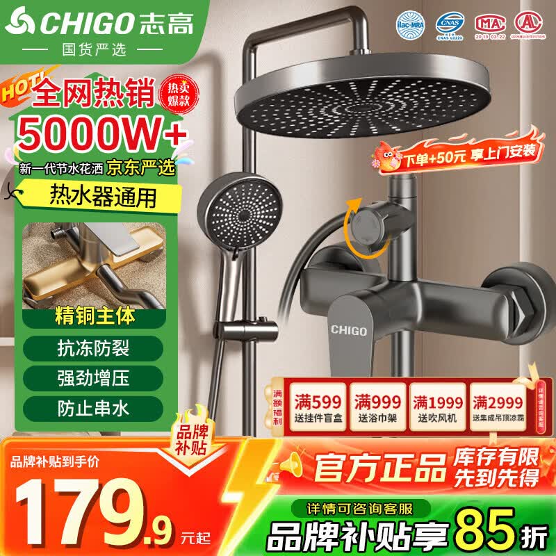 志高（CHIGO）花洒淋浴套装一体式铜主体卫浴洗澡沐浴混水阀浴室喷头暗装淋浴器