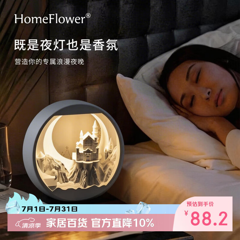 HomeFlower童话城堡香薰礼盒桌面玄关摆件高级夜灯香氛生日礼物送女生伴手礼 童话城堡礼盒【赠礼袋】 月光白茶