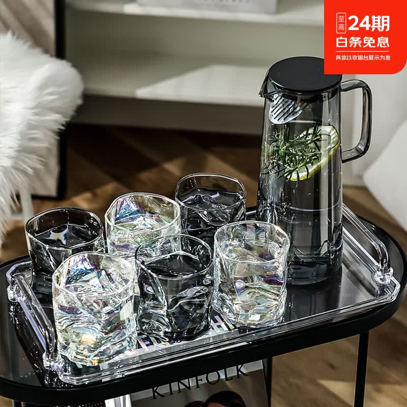古莜北欧水具套装家用客厅玻璃喝水杯子家庭茶杯茶具杯具待客用高级感 扭扭杯水具套装【1壶4杯-灰色】