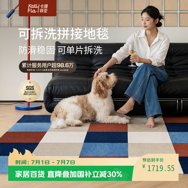 卡提菲亚拼接地毯客厅卧室儿童新款可拆洗宠物家用满铺地垫防滑方块垫 青提海盐 200cm*280cm 35件