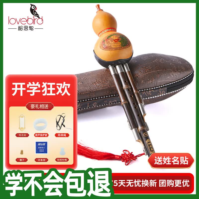 相思鸟葫芦丝乐器 三音降B调 防摔双白铜紫竹梅花扣葫芦丝 降b调初学