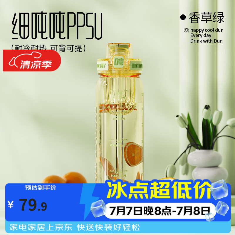 吨吨细吨吨ppsu106水杯王一博代言奶瓶级便携学生杯子大容量吨吨桶 0.75L香草绿ppsu(送茶漏+背带+手提绳+吸管刷) 京东折扣/优惠券