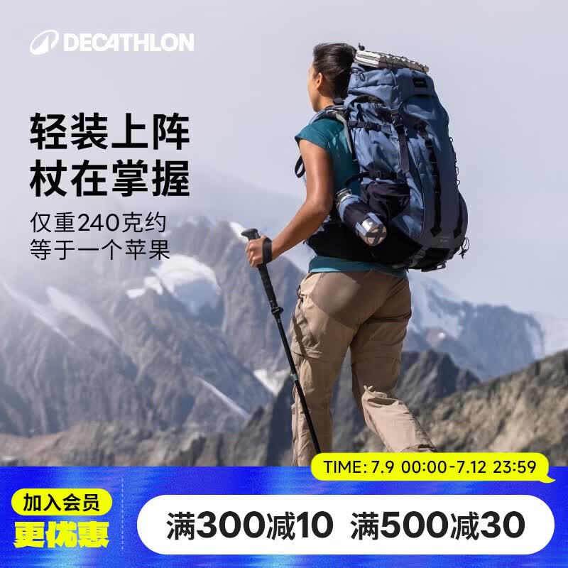 迪卡侬登山杖手杖MT500户外徒步旅行伸缩直握圆杖头一根-4265813