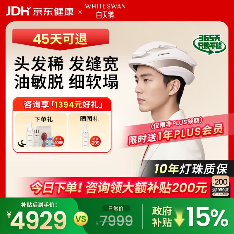 白天鹅激光生发仪医用级防脱密发家用红光治疗仪生发帽头盔H280