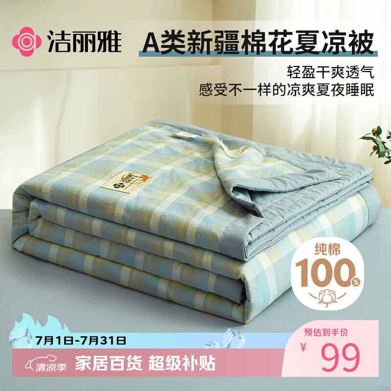 洁丽雅（Grace）【里外全棉】A类100%新疆棉花被子 夏凉空调被薄被芯150*200cm