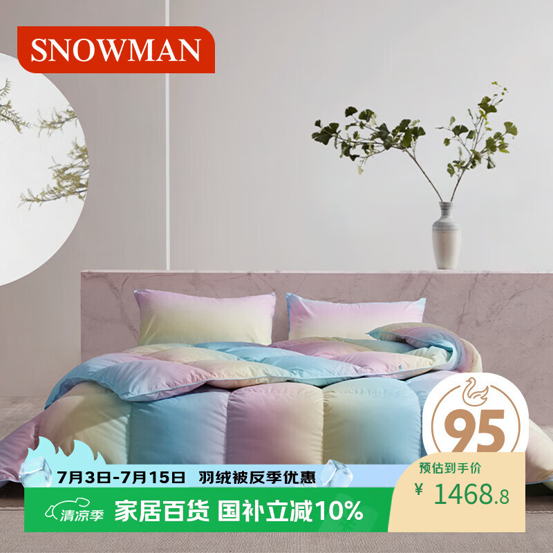 斯诺曼【时尚】抑菌羽绒被芯95%白鹅绒被子 磨毛静音冬被2.2*2.4m充1kg