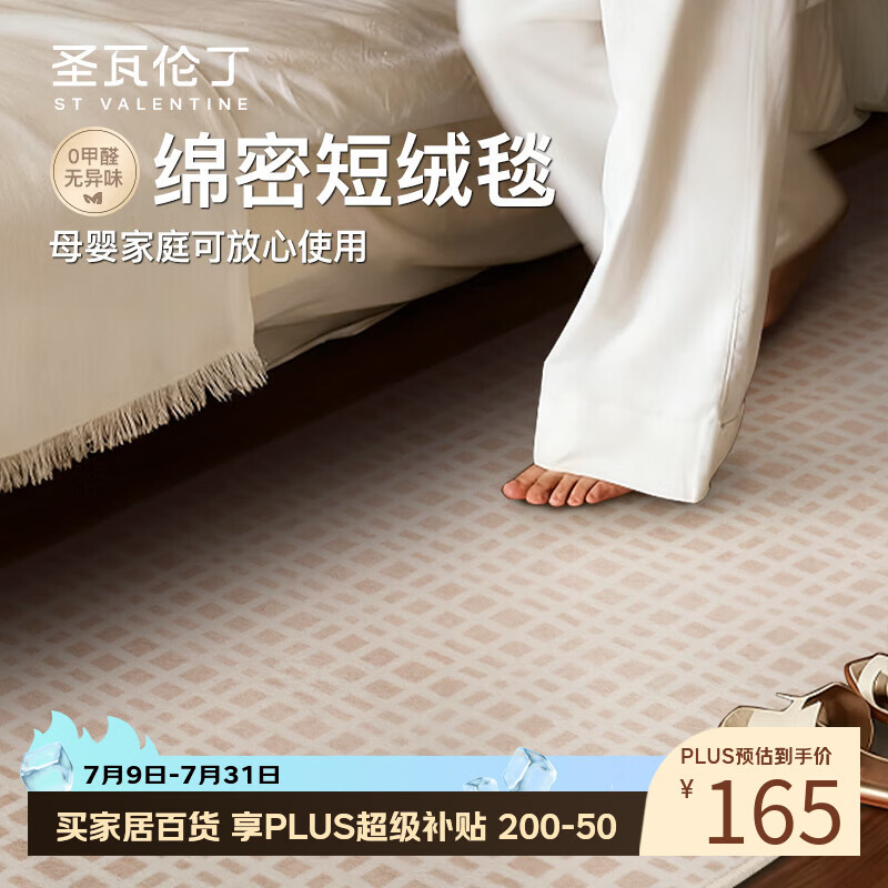 圣瓦伦丁地毯卧室床边地毯床前客厅地垫可睡飘窗垫防滑加厚地毯 80*160cm