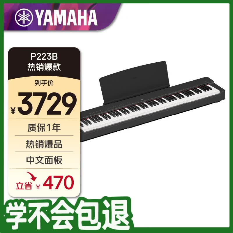 雅马哈（YAMAHA）P223B电钢琴重锤88键成人儿童初学便携式智能 P223B单机官配