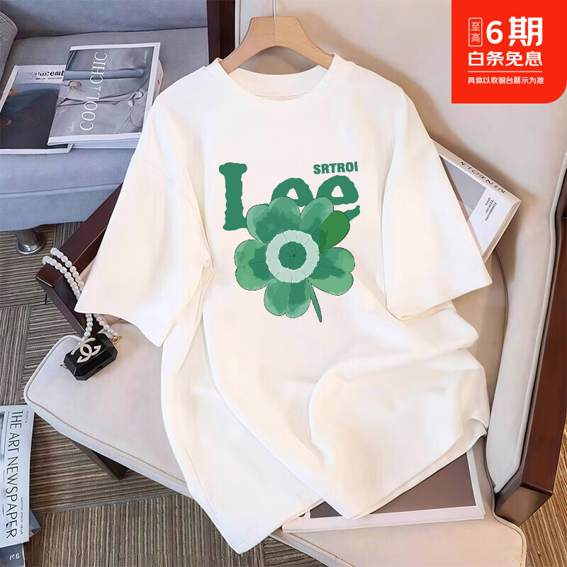 LEESRTROI2025新款夏季短袖女t恤纯棉印花男女同款圆领宽松休闲潮牌轻奢 珍珠白 S (80-100斤)
