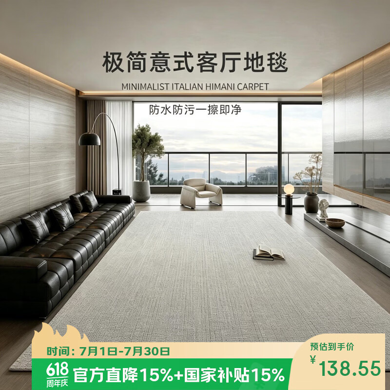 鸿荔达地毯客厅意式极简2026新款防水卧室免洗可擦轻奢高级沙发家用地垫 圈绒-奈尔-透气款 140×200cm【2人沙发通用升级加厚 0甲醛】