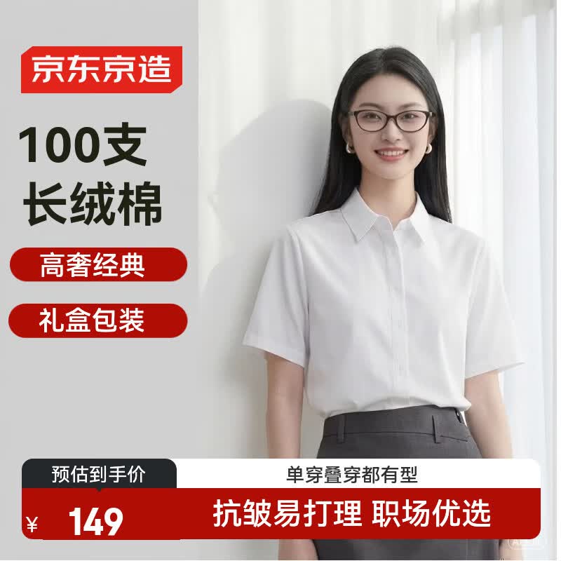 京东京造【全棉100支】女士衬衫短袖高端洋气衬衫夏季新款白色短袖L