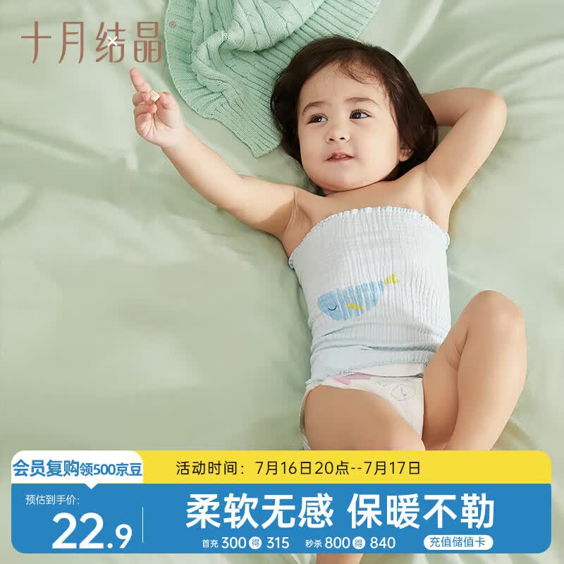 十月结晶婴儿肚围单层印花护肚护脐带棉肚围新生儿0-6月 蓝色2条17*17