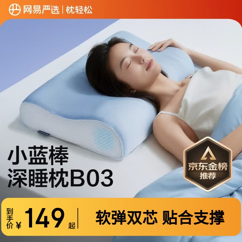 网易严选B03小蓝棒记忆枕头护颈椎枕记忆棉助眠枕A类慢回弹抗菌 8/10cm