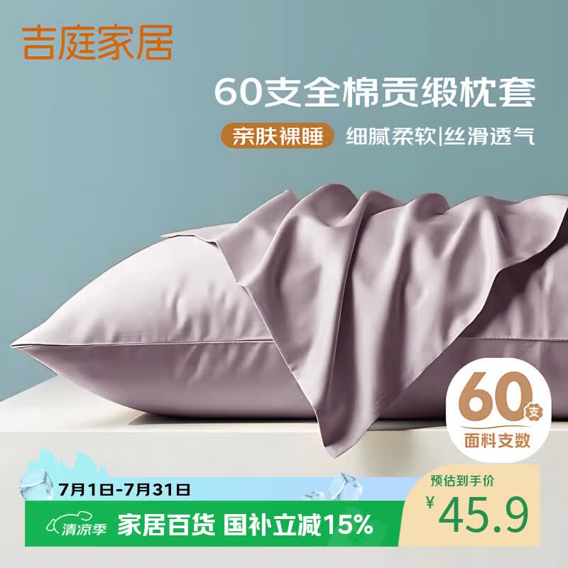 吉庭60支轻奢高支高密 全棉纯棉枕套枕头套一对装 风信紫