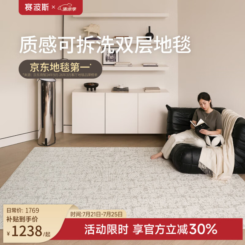 赛波斯雾影可拆洗双层客厅意式极简可机洗地垫卧室2026新款 雾影（可拆洗） 200cm*290cm （毯面+11mm毯底）