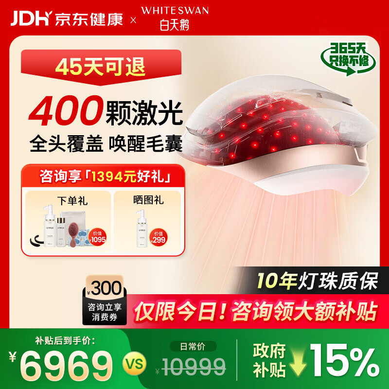 白天鹅激光生发仪医用级防脱密发家用红光生发帽头盔H400